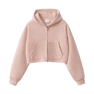 Apex Crest Apparel Women's Latest Design <b>Cropped</b> Hoodie <b>Zip</b>-<b>Up</b> Sweatshirt Solid Color Cotton Blend Knitted Full Sleeve Autumn - Product Image 6