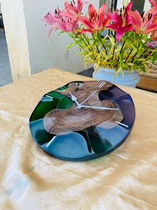 Handcrafted Wooden Epoxy Resin <b>Wall</b> <b>Clock</b> Modern Rustic Decor Silent Quartz <b>Unique</b> Home - Product Image 3