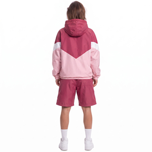 <b>Women's</b> Colour Blocking Windbreaker <b>Twin</b> Shorts <b>Set</b> Lightweight <b>Women</b> Hooded Jacket 100% Nylon Printed Shorts <b>Set</b> - Product Image 2