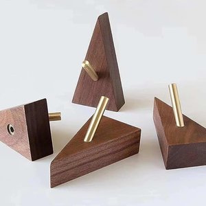 Orion Handicraft Acacia Wood Triangle Hanging hooks with Brass <b>Pegs</b> Modern Entryway <b>Coat</b> Rack for Home Decor Wholesale - Product Image 2