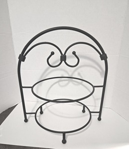 Étagère de rangement vintage à 2 niveaux en métal noir, faite à la main, pour organiser les vaisselle et les bols de cuisine, support de haute qualité - Product Image 1