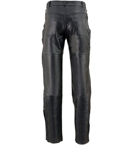 Pantalon moto en cuir noir pour homme, taille haute, coupe droite, avec fermeture à boucle, coupe-vent, vêtements d'hiver - Product Image 3