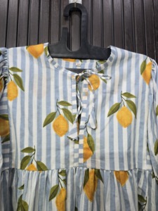 Gray Striped <b>Lemon</b> Print Cotton <b>Dress</b> Three Quarter Sleeve Length Soft Breathable Club <b>Dress</b> - Product Image 5