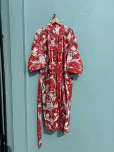 Robe kimono en coton imprimée à la main, style bohème, pour la plage, tenue d'été indienne - Product Image 4