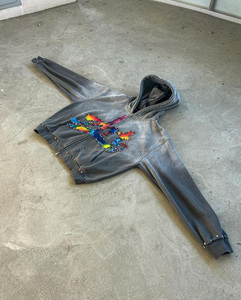 Sweat à capuche zippé avec strass coloré personnalisé 100% coton surdimensionné vêtements d'hiver pour hommes avec motif de lettres - Product Image 2