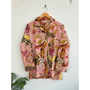 Floral Print 100% Cotton Bohemian V-neck Pajama Set Long Sleeve Regular Fit <b>Elastic</b> Waist Eco-Friendly Daily Casual Wear All - Product Image 4