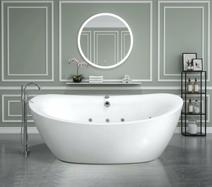 Bañera de Hidromasaje Independiente de Acrílico, Bañera Ovalada con Jets - Product Image 1