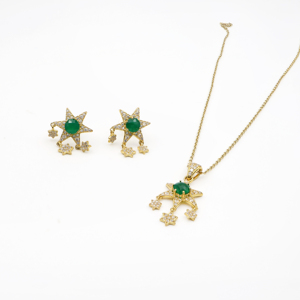 925 Sterling Silver Natural Green <b>Onyx</b> Pendant & <b>Earring</b> Set Gold Plated OEM ODM Fine Jewelry - Product Image 3
