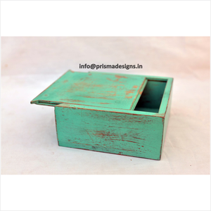 Caja de Especias Triangular de Madera Hecha a Mano Estilo Shabby Chic, Blanca y Verde Azulado Envejecido, con 4 Compartimentos, Organizador Multiusos para Joyas - Product Image 6