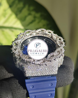 Pragalbh Jewels Maßgefertigte Luxus-Diamantuhr Vereiste Moissanit-Lünette Edelstahl-Gummiarmband-Uhr für Herren