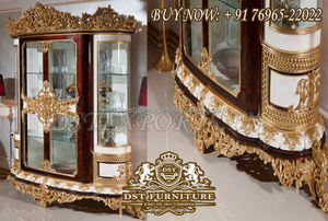 <b>White</b> & Silver Finish Modern Teak Wood <b>Display</b> <b>Cabinet</b> for Home Living Room Curio <b>Cabinet</b> - Product Image 6