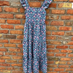 Robe longue en coton indien imprimé à la main, 100% coton, avec broderie florale, col carré, tunique pour femmes - Product Image 1