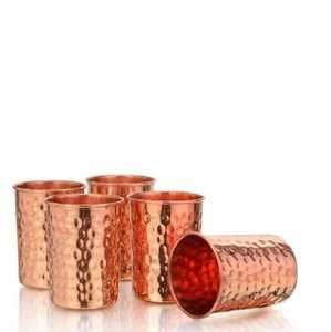 Copper Cups Hammered Finish Drinking Cup Set of 2 Kitchen Use Minimalist Design - Product Image 2