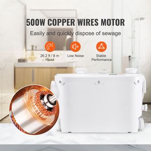 500W Macerator <b>Pump</b> with 29 GPM Flow 26 Ft/8 m Head Wall Hung Toilet 4 Water Inlets for Shower Room <b>Waste</b> Water Disposal - Product Image 5