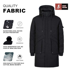 Parka d'hiver noire à capuche pour femme, manteau long épais avec fermeture éclair et poches plaquées, vêtement d'extérieur décontracté - Product Image 3