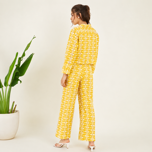 Conjunto Elan Coord Premium 100% Algodón Schiffli para Mujer, Estilo Casual de Primavera/Verano, Dos Piezas, Camisa Holgada y Pantalón de Pierna Ancha - Product Image 3