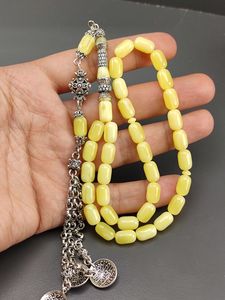 Rosario Musulmán de Resina Hecho a Mano, Ecológico, con Cuentas de Ámbar y Turquesa, Joyería Religiosa - Product Image 4