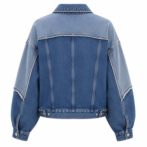 Veste en jean oversize pour femme, bicolore, délavée, courte, patchwork, streetwear, coupe décontractée, boutonnée, style automne - Product Image 2