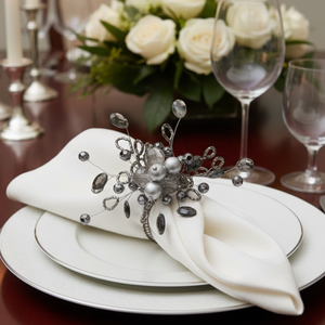 Anillos de Servilleta de Hierro con Diseño de Flores de Lujo, Hechos a Mano con Cuentas de Cristal |   Decoración de Mesa para Bodas y Fiestas, Porta Servilletas Elegante para Mesa de Comedor - Product Image 3