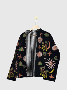 Bohemian Embroidered <b>Velvet</b> Jacket Full Sleeve Stand Collar Floral Pattern Plus Size Women's Autumn Wear - Product Image 3