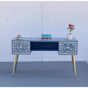 La artesanía atemporal cumple con la simplicidad funcional, muebles de diseño, mesa de consola con incrustaciones de hueso geométrico, sala de estar, escuela - Product Image 1