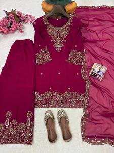 Ensemble de vêtements traditionnels indiens et pakistanais pour femmes, couleur marron, brodé, longueur cheville, avec travail au fil d'or - Product Image 5