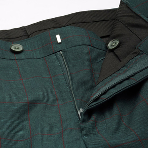 Traje de Negocios Estilo Británico para Hombre, Mezcla de Lana y Poliéster, Verde Oscuro a Cuadros, Cuello de Solapa con Muescas, Ropa Formal - Product Image 4