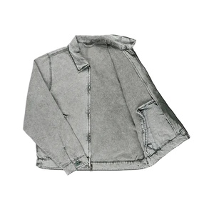 Chaqueta vaquera personalizada con forro de algodón, chaqueta de trabajo lavada, transpirable, holgada, para exteriores, chaqueta vaquera de trabajo informal de lona pesada - Product Image 2