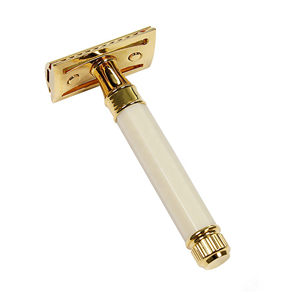 Navaja de Afeitar Recta Personalizada OEM, Acero Inoxidable, Mango Blanco Dorado, Herramienta Profesional de Barbería - Product Image 1