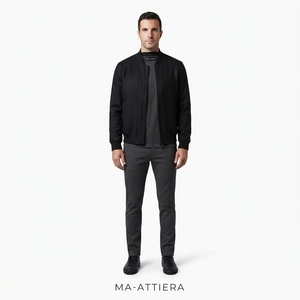 Chaqueta Bomber Minimalista Negra para Hombre, Chaqueta Casual con Cierre, Ropa Exterior de Moda Masculina, Chaqueta Personalizada al por Mayor, OEM ODM, Ropa Urbana - Product Image 1