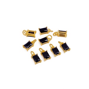Noir Onyx Pierre De Naissance Pierre Précieuse Baguette Facettes Plaqué Or Prong Ensemble Pendentif Charme À La Main Bijoux Pierre Connecteur En Gros - Product Image 3