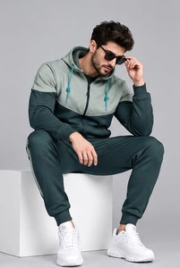 Ensemble de survêtement pour homme à capuche, color block, manches longues, fermeture éclair frontale, décontracté, respirant, imprimé, streetwear, en coton, pour l'hiver - Product Image 5