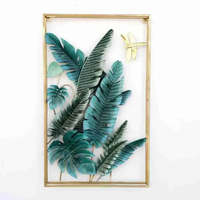 Décoration murale en métal artisanal de luxe, feuilles tropicales avec cadre doré pour salon, hôtel, chambre à coucher, décoration intérieure