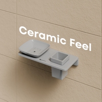 Ensemble d'étagères flottantes modernes en mélamine grise pour salle de bain, avec porte-savon carré drainant et gobelet porte-brosse à dents amovible