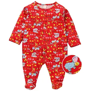 Костюм для сна с длинными рукавами, детский комбинезон красного цвета с принтом животных, детский Ночной костюм для сна