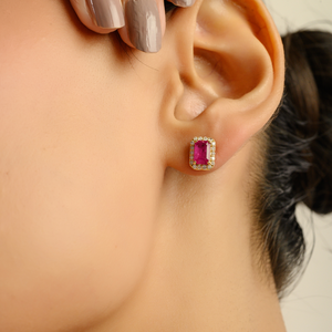 ต่างหูแบบติดหูประดับทับทิมและเพชร 1.21 กะรัต คุณภาพสูง สำหรับผู้หญิง ของขวัญวันครบรอบ ทำจากทองคำแท้ 18K สีเหลือง - Product Image 4