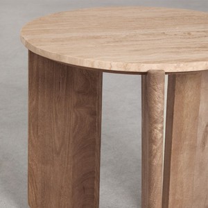 Mesita de noche redonda Vandana Arion Vesta Ø50 cm en piedra natural y madera de mango Lavinia - Product Image 5