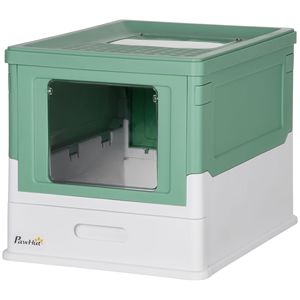 Fully Enclosed <b>Cat</b> Litter <b>Box</b> with Front Entry and Top Exit Green and White Plastic Accessory for Feline Companions - Product Image 1