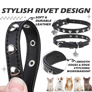 Custom New Leather Cat Collar With <b>Studded</b> Necklace Rhinestone Bling Crystal Flower Decoration Leather Cat Pin Buckle Collar - Product Image 4