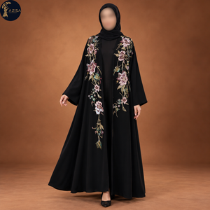 Vestido Abaya Botánico Bordado para Mujer con Mangas Fluidas |   Paneles Florales Multicolores con Detalle en la Espalda, Atuendo Musulmán - Product Image 1