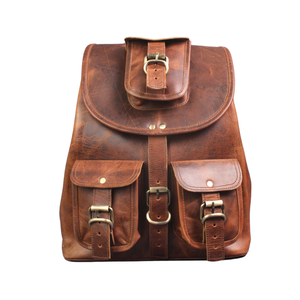 Mochila de cuero genuino de estilo vintage moderno — Bolso de hombro ligero hecho a mano para viajes - Product Image 1