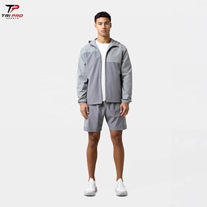 Conjunto de Pantalones Cortos y Chaqueta Cortavientos de Poliéster con Capucha para Hombre, Personalizable, Antiestático, Vintage, de Secado Rápido, Ligero, Informal para Exteriores - Product Image 1