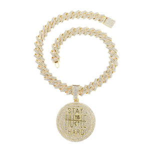 Gold Plated <b>Iced</b> <b>Out</b> Moissanite Pendant Necklace Round Disc <b>Chain</b> Hip Hop Jewelry for Men Women Party Gift - Product Image 4