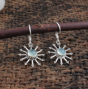 Pendientes de Plata de Ley 925 con Calcedonia Aqua Natural, Gema Verde, Joyería de Lujo para Regalo de Fiesta - Product Image 3