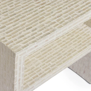 Mesita de noche con incrustaciones de patrón vertical único y estante abierto de lujo con nácar, gabinete de noche Capiz para uso doméstico. - Product Image 2