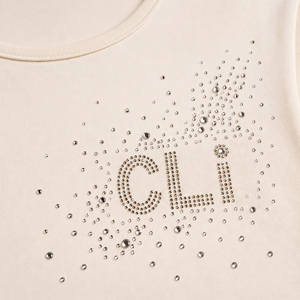 Haut court à manches longues avec motif en strass et appliqué, col rond, coupe ajustée, style streetwear tendance pour femme, vente en gros - Product Image 5