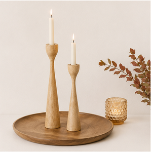Scandinavian Style Solid Oak Wooden <b>Candle</b> Holder <b>Set</b> Minimalist Mid Century Modern Taper Wood Candlestick Holder For Wedding - Product Image 2