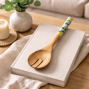 Juego de cubiertos planos alargados, tallados a mano, ecológicos, no tóxicos, estilo americano, con estampado de limón natural, de madera de mango, para fiestas. - Product Image 4