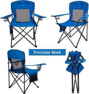 Blue Folding <b>Camping</b> Chair With Cup Holders And Mesh Back Outdoor Furniture - Product Image 3