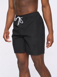 Men's Solid <b>Black</b> Board Shorts Quick Dry Drawstring Casual Swimwear Mid Waist Short Length Woven Polyester - Product Image 1